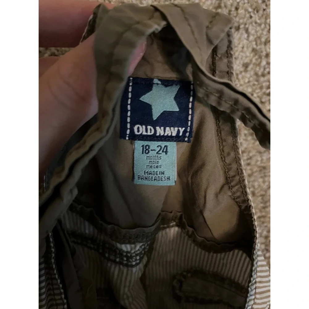 Old Navy Baby Overalls 18-24 Months Brown Hickory Stripe Cargo Bib Overalls